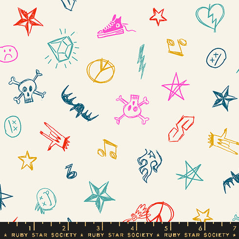 Teddy & The Bears Groupie Doodles in Multi Rainbow - Ruby Star Society Sold by the Half Yard